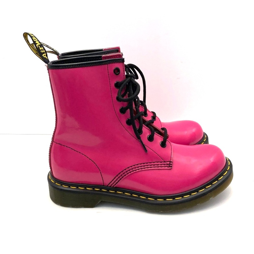 Dr Martens 1460 Hot Pink Patent Leather Boots Womens 7 EU 38 Lace Up Combat Docs